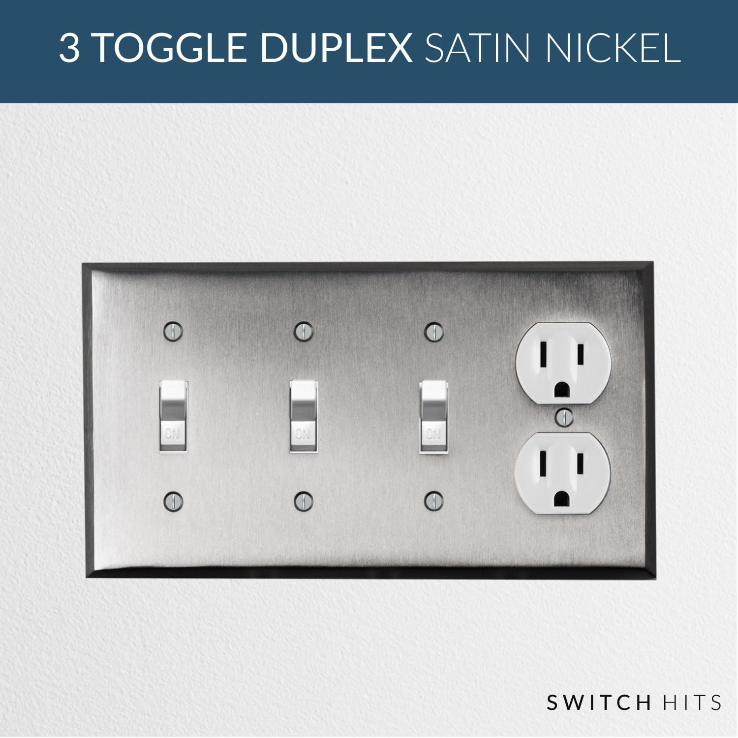 Satin Nickel Outlet Wall Plate | 3 Toggle - 1 Duplex | 8.25" x 4.5" | Hand-Polished Brass Construction | Electrical