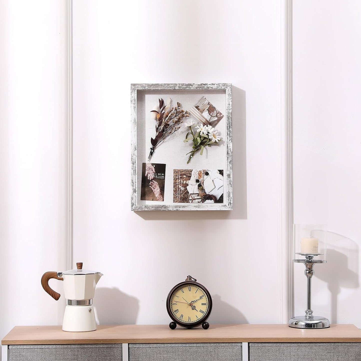 Muzilife 11x14 Shadow Box Wood Picture Frame, Tempered Glass, Rustic White | FSC-Certified MDF | Soft Acid-free Linen