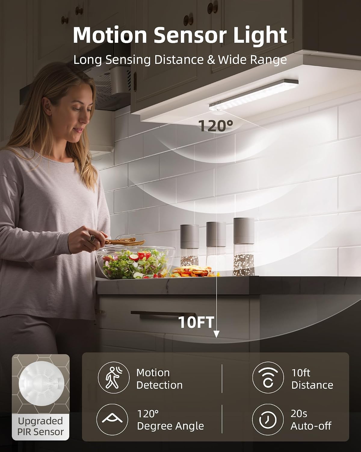 EZVALO 3-Pack Under Cabinet Lighting with Charging Station, 1800mAh Rechargeable Wireless Motion Sensor Lights, 3 Color