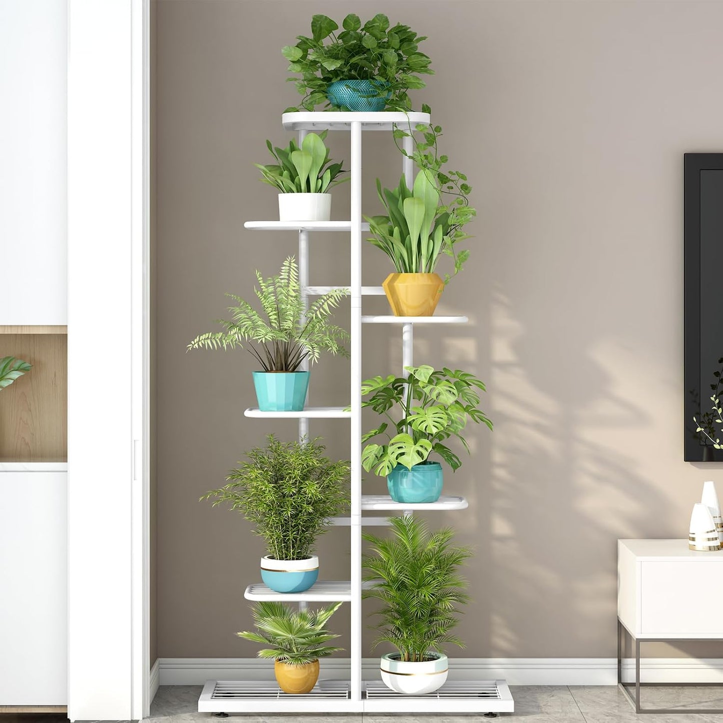 LINZINAR 7 Tier Plant Stand Indoor Outdoor Metal Flower Pot Display Shelf | Space Saving,8 Potted Multiple Flower Pot