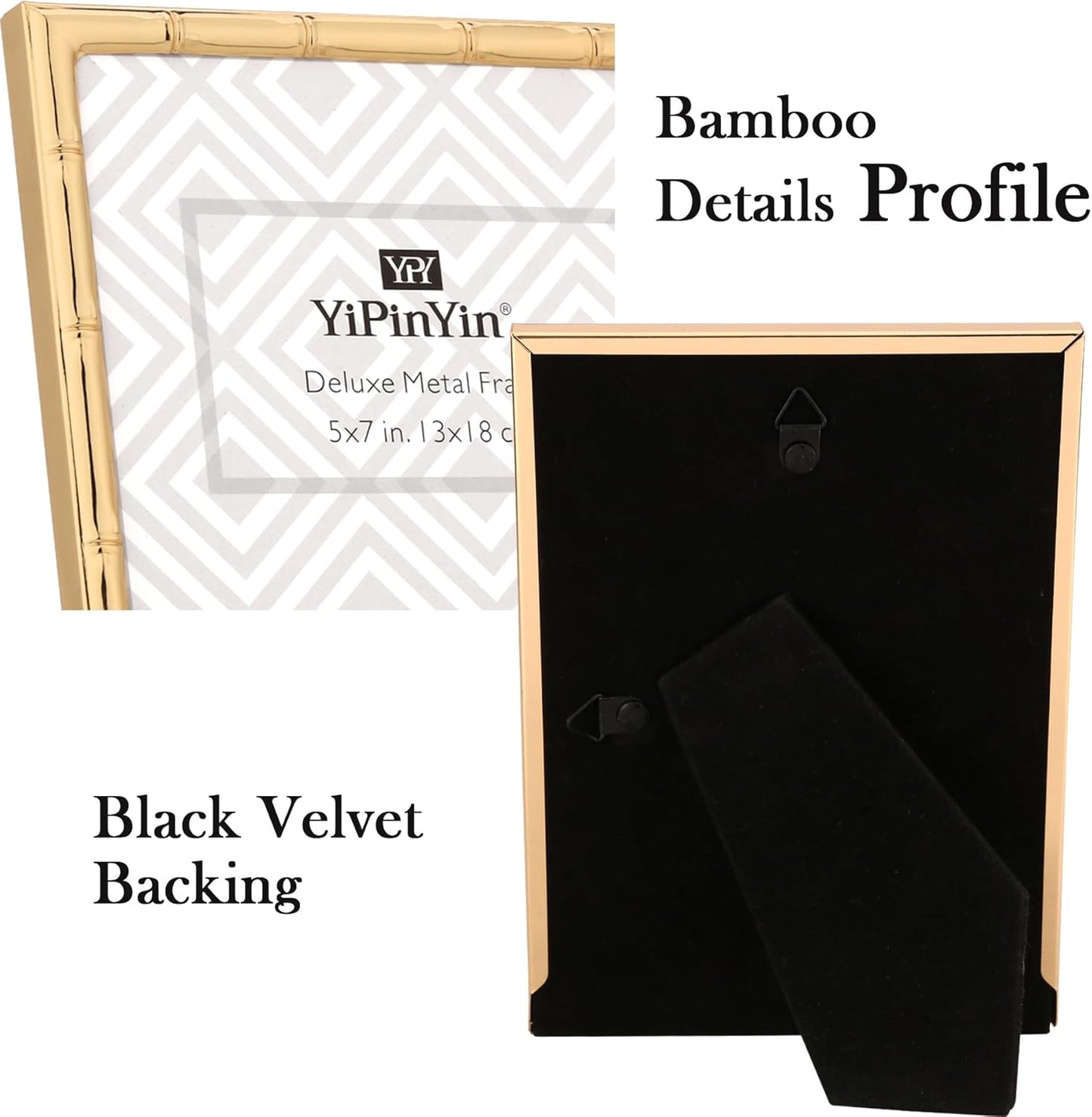 YiPinYin 8x10''Bamboo Detail Gold Metal Picture Frame with Acid Free Mat for 5x7'',Narrow Plated Photo Frames 5 x7''