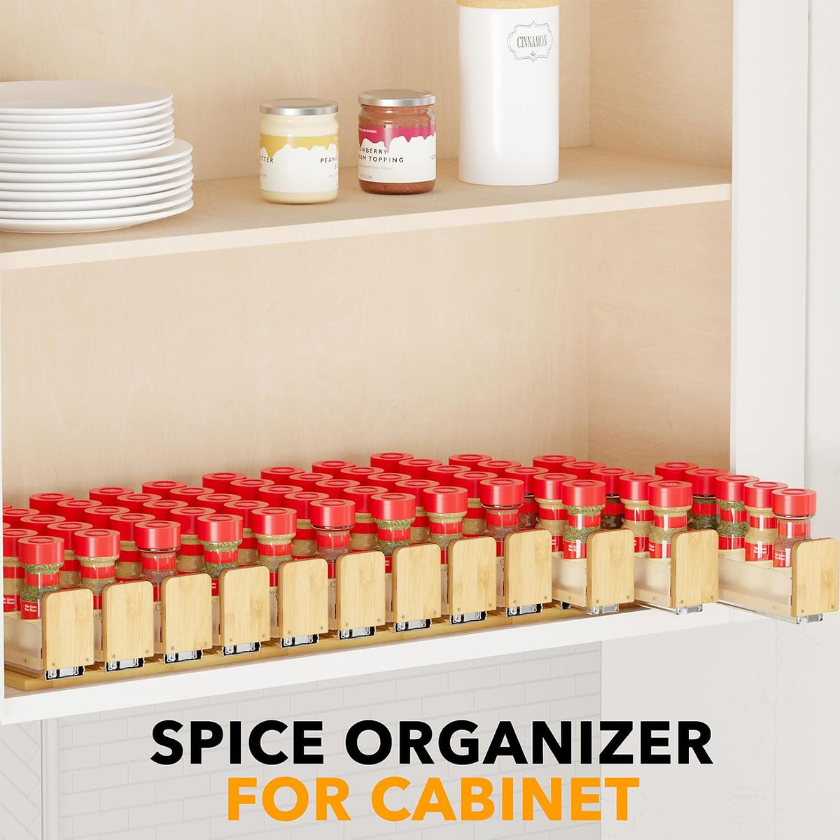 SpaceAid Bamboo Pull Out Spice Rack Organizer for Cabinet, Heavy Duty Slide Out Seasoning Kitchen Pantry Sliding