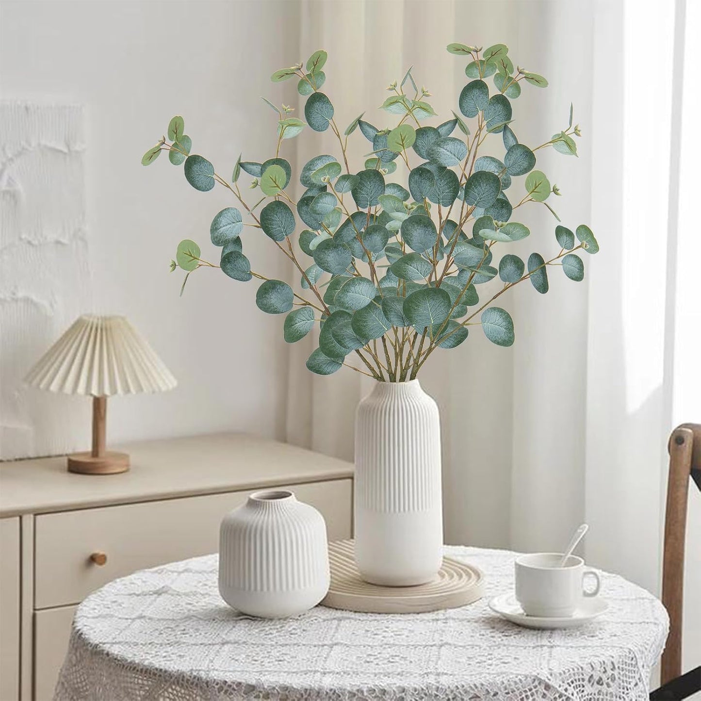 Artificial Eucalyptus Stems Long Faux Eucalyptus Branches Fake / Green / 31 Inch / Set of 3