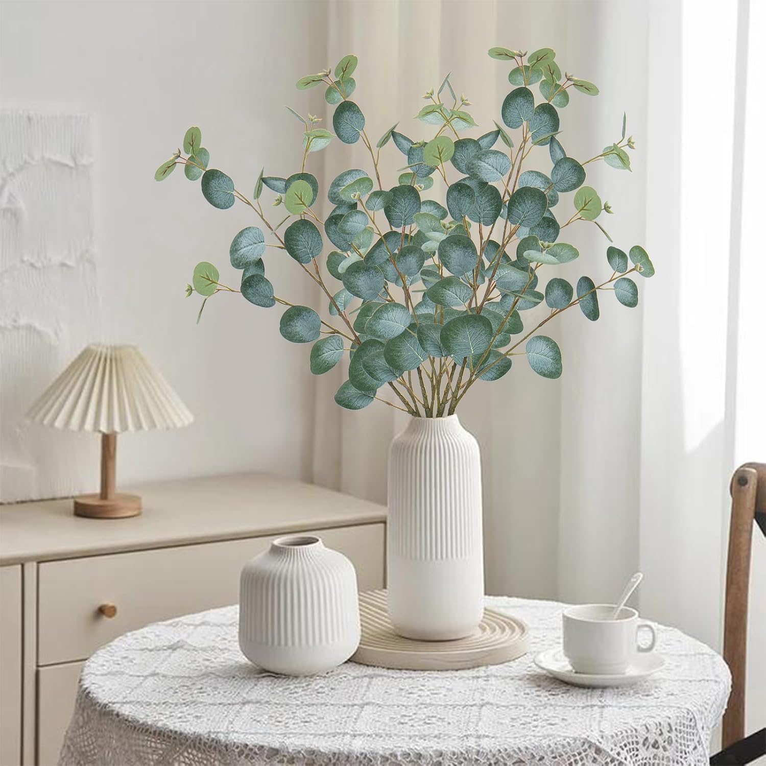 Artificial Eucalyptus Stems Long Faux Eucalyptus Branches Fake / Green / 31 Inch / Set of 3