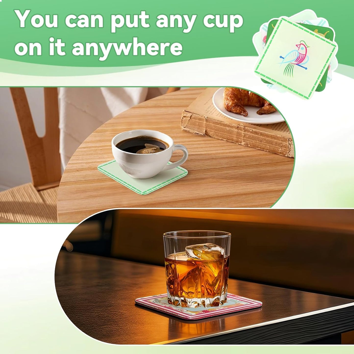 Self-Adhesive Silicone Pads '' Mahjong Discard Tile Coaster / 3.94 x 3.94 / Set of 4