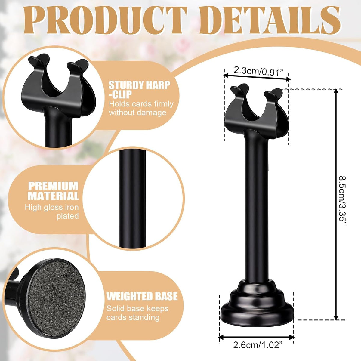 24 Pcs Black Metal Table Number Holders 3.15 Inch Wedding Place Card Holders Bulk Harp Clip Table Sign Stands Card