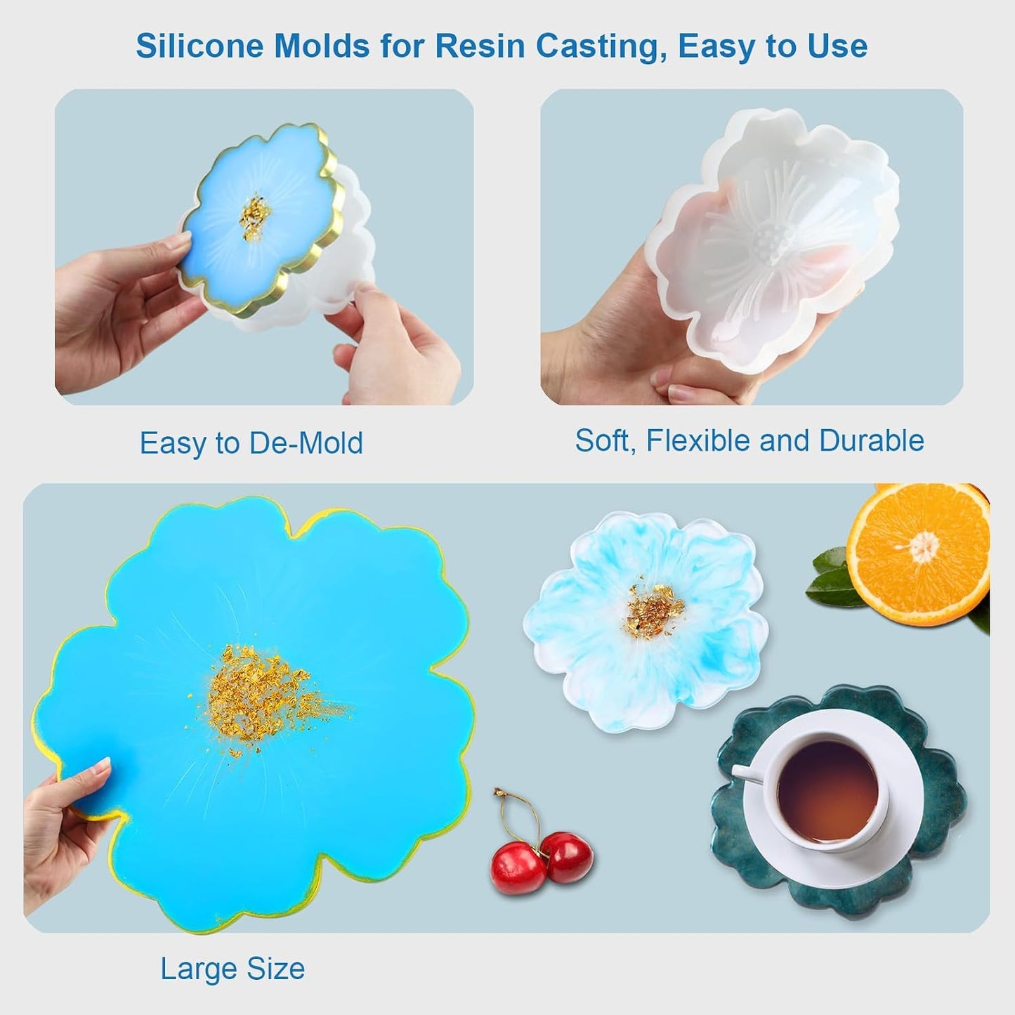 Large Flower Resin Molds for Tray and Coaster Casting / A / Set of 5