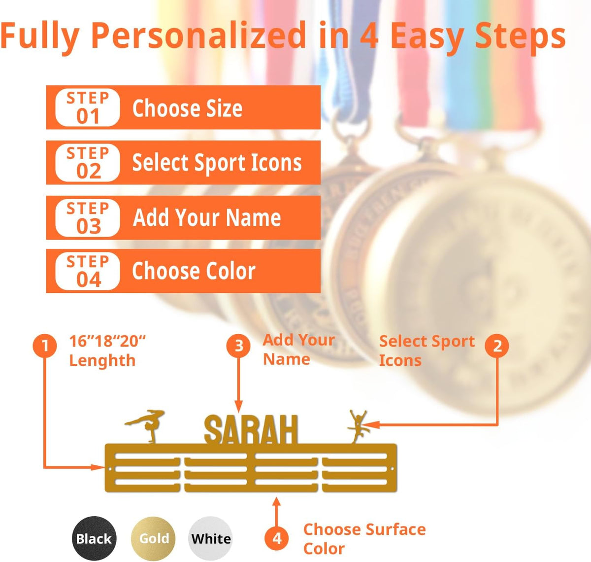 Personalized Medal Hanger Display, Holds 60+ Medals | Medal Holder for Awards & Trophies, Easy Wall Mount with Hardware