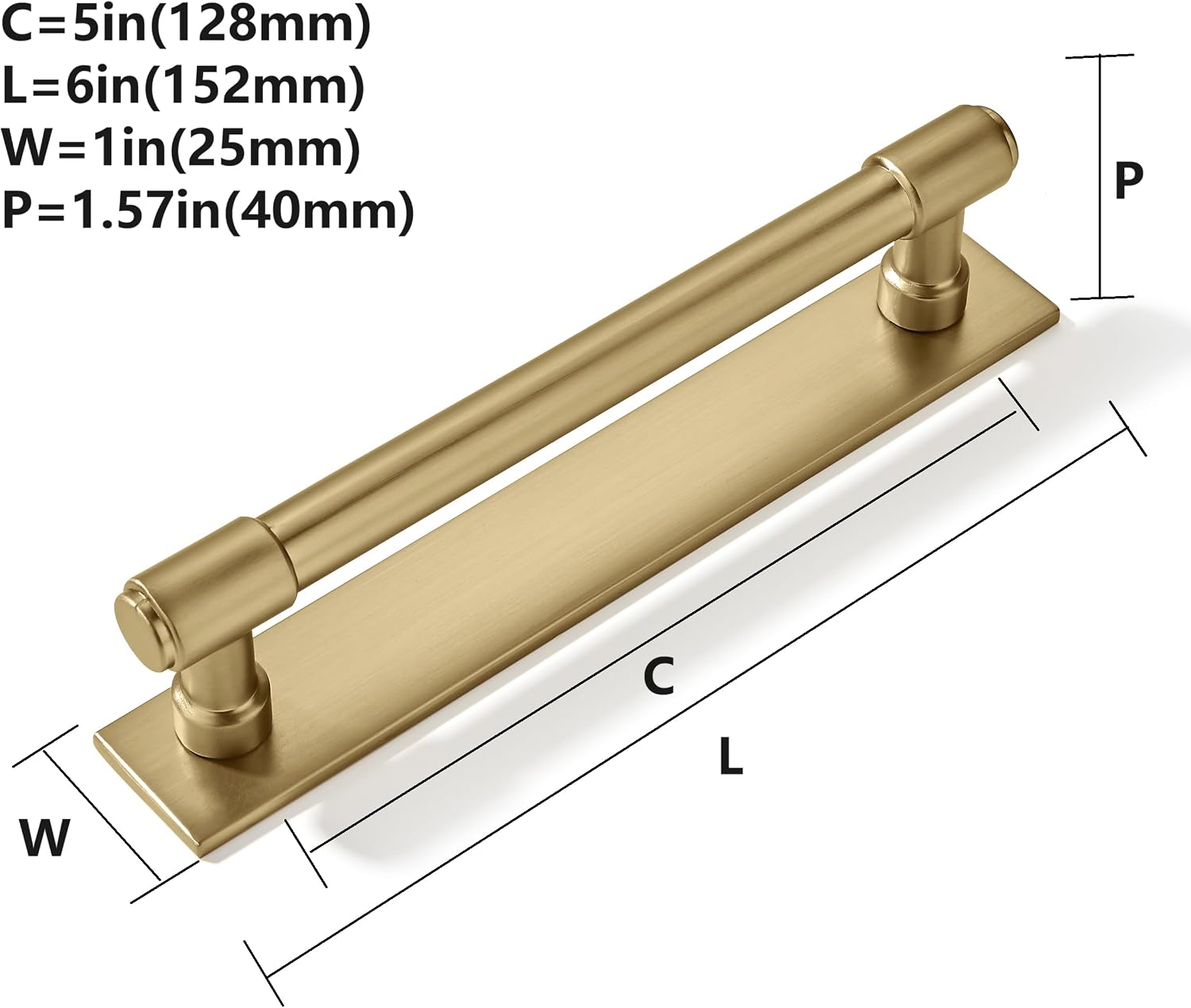 5 Pack 5 inch (128 mm) Center to Center Champagne Bronze Cabinet Pull Backplate with Base Plate Zinc Solid Satin Brass