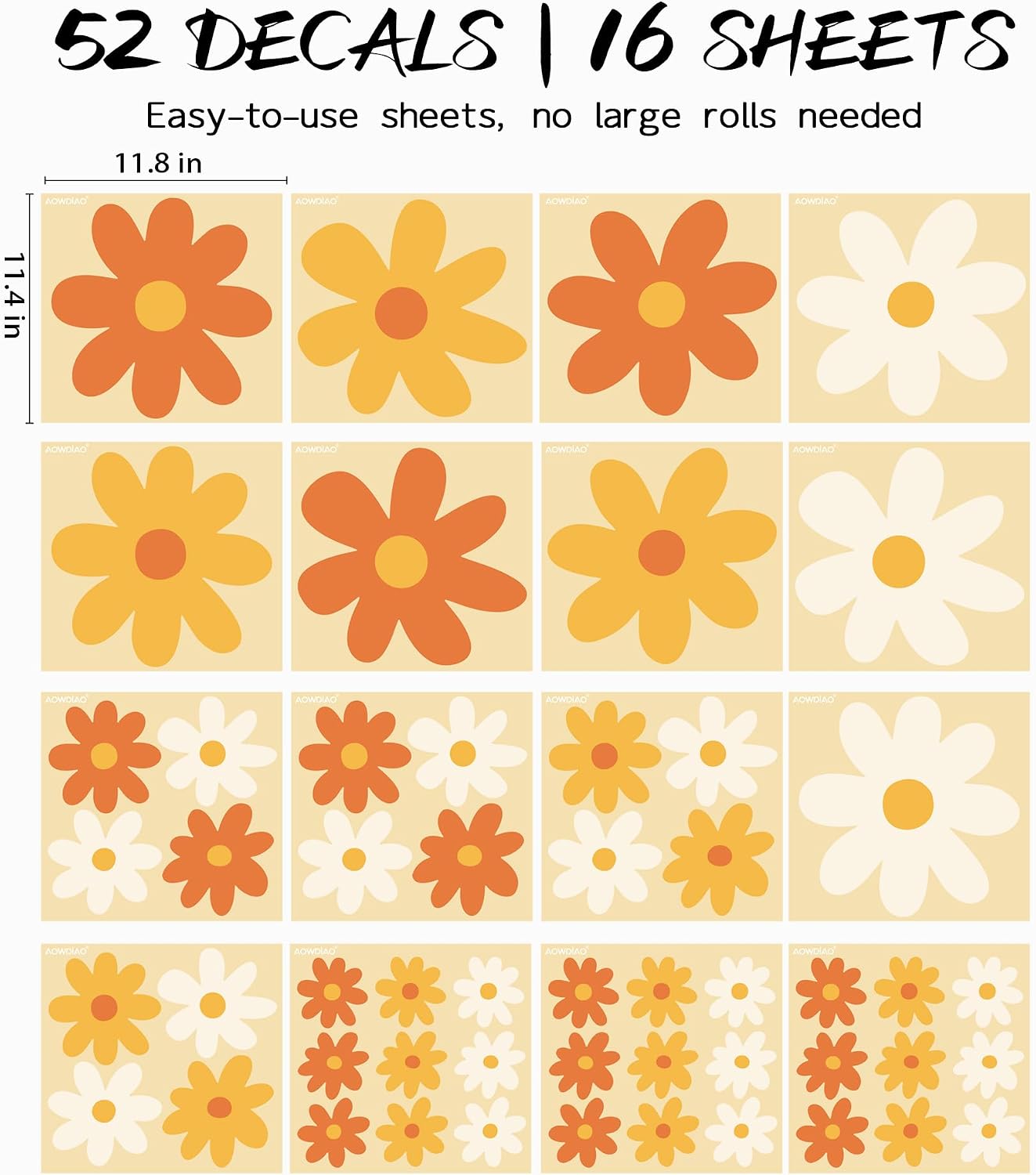 Large Daisy Wall Decals / Groovy / Set of 52