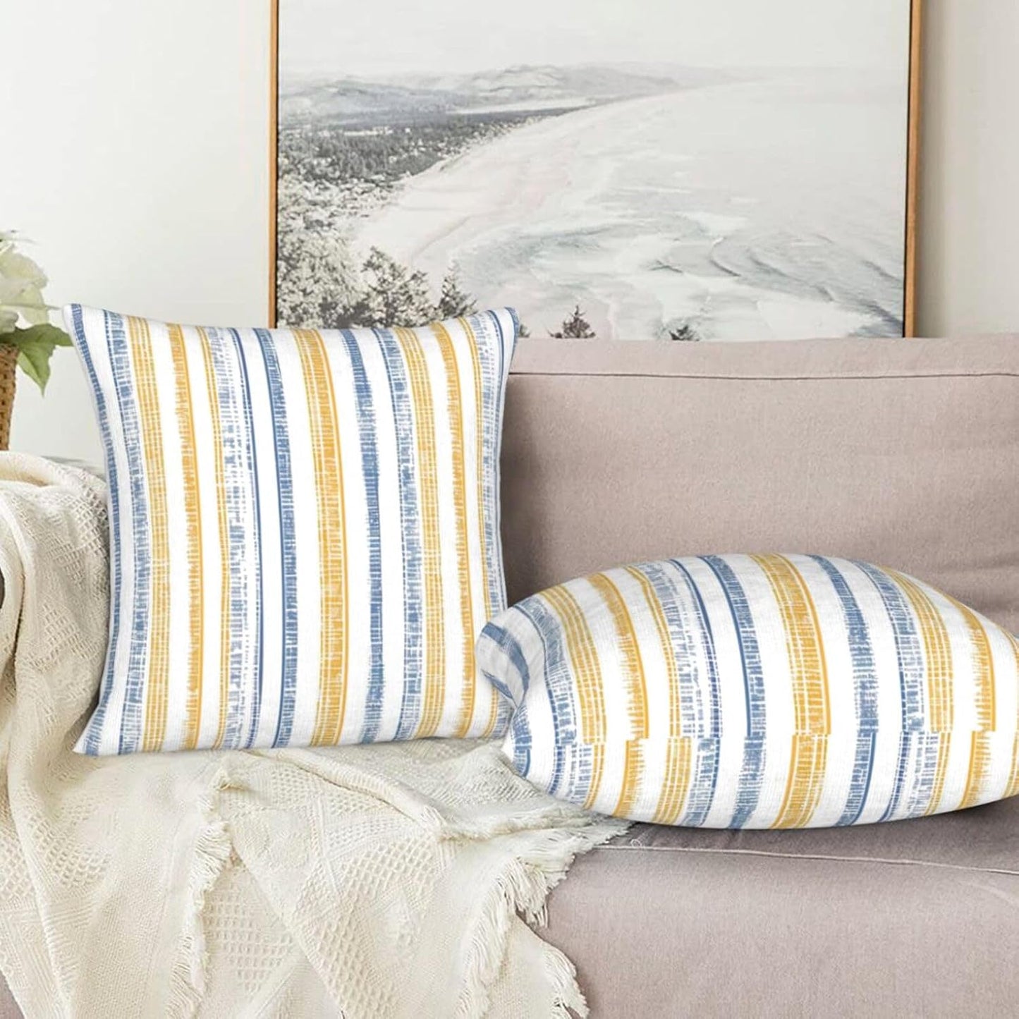 Boho Striped Throw Pillow Covers / 18 x 18 / Blue Yellow / Set of 18