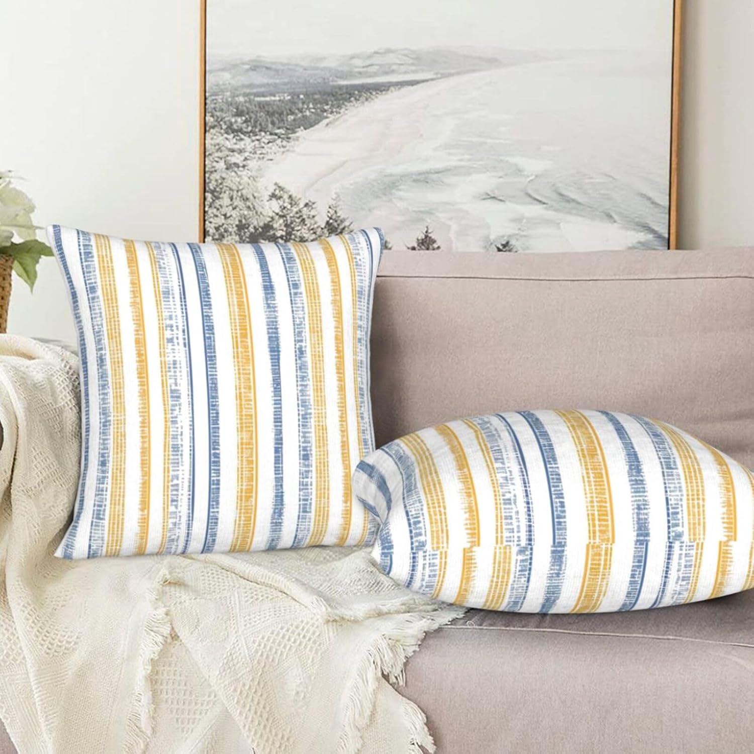 Boho Striped Throw Pillow Covers / 18 x 18 / Blue Yellow / Set of 18