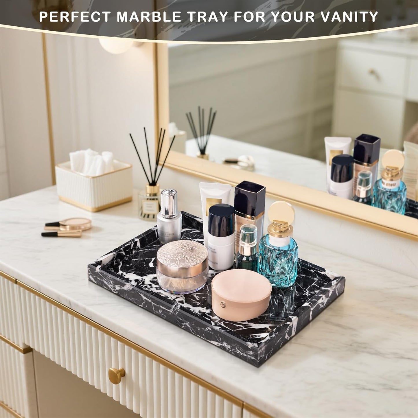 Marble Bathroom Tray for Countertop & Home Decor / Black
