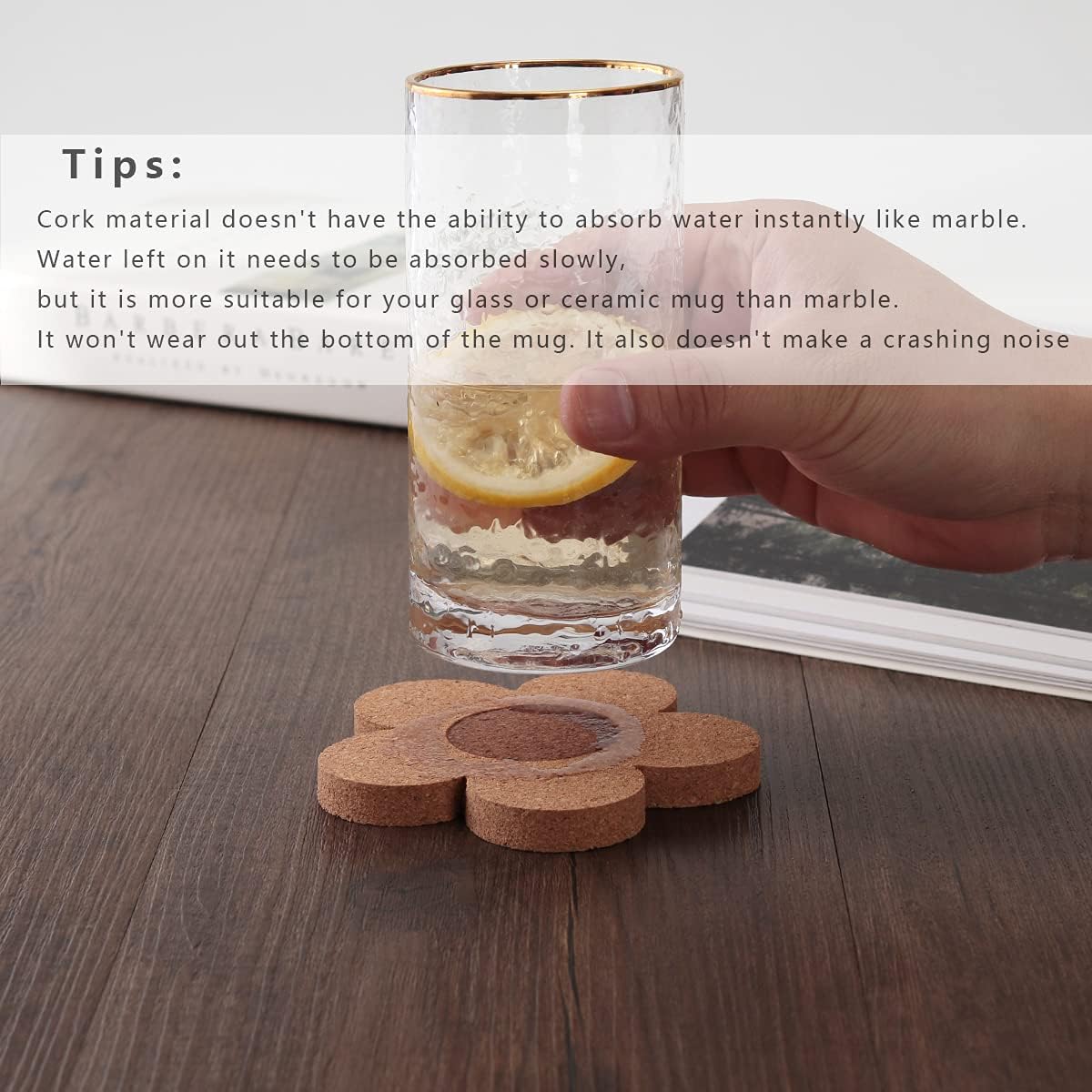 Absorbent and Reusable Coaster Set 100% Cork Flower / Flower Shape/ / Natural / 4 Inch / Set of 12