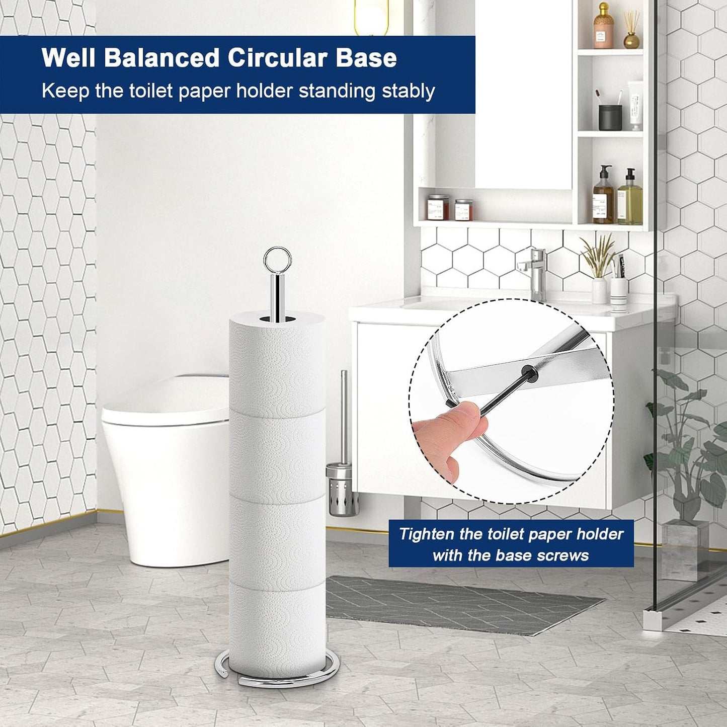 NearMoon Bath Toilet Paper Holder Stand, Freestanding Tissue Paper Storage with Reserve, Space Toilet 4 Rolls Holder