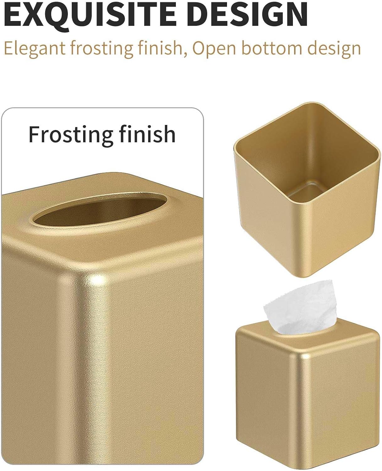 Square Metal Tissue Box Holder Modern Decor Facial Napkin Holder Tissue Box Dispenser / Gold