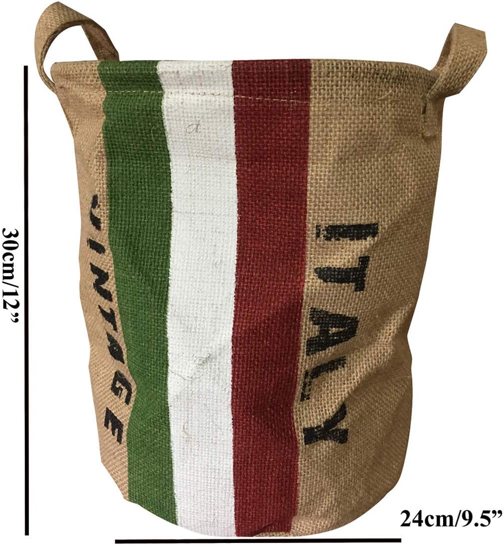 Burlap Woven Storage Basket Collapsible Vintage / Italy Flag