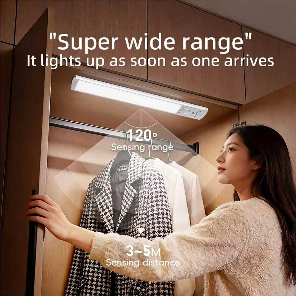 6-Pack Under Cabinet Lights, 1500mAh Rechargeable 52-LED Motion Sensor Light, 10-inch Wireless Magnetic Stick-On Closet