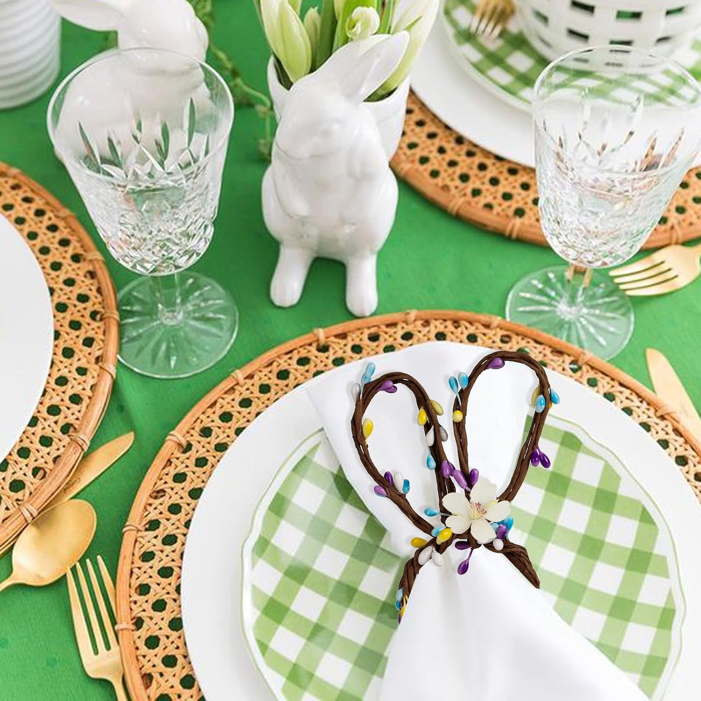 Flower Napkins Holder / Rattan Bunny / Set of 8