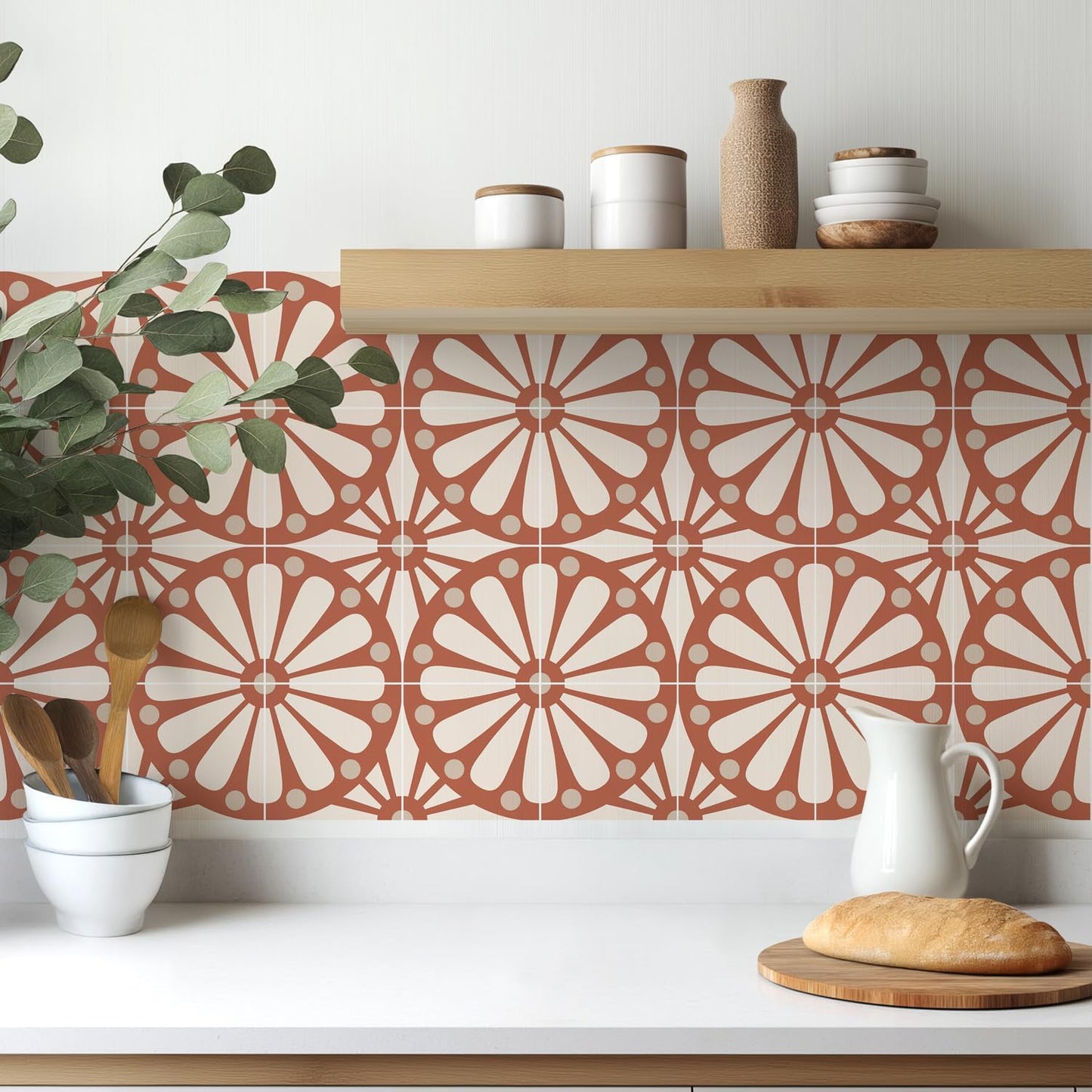 Boho Terracotta Sunburst Tile Stickers Peel and Stick Waterproof Vinyl / Red / 5.9 x 5.9 / Set of 16