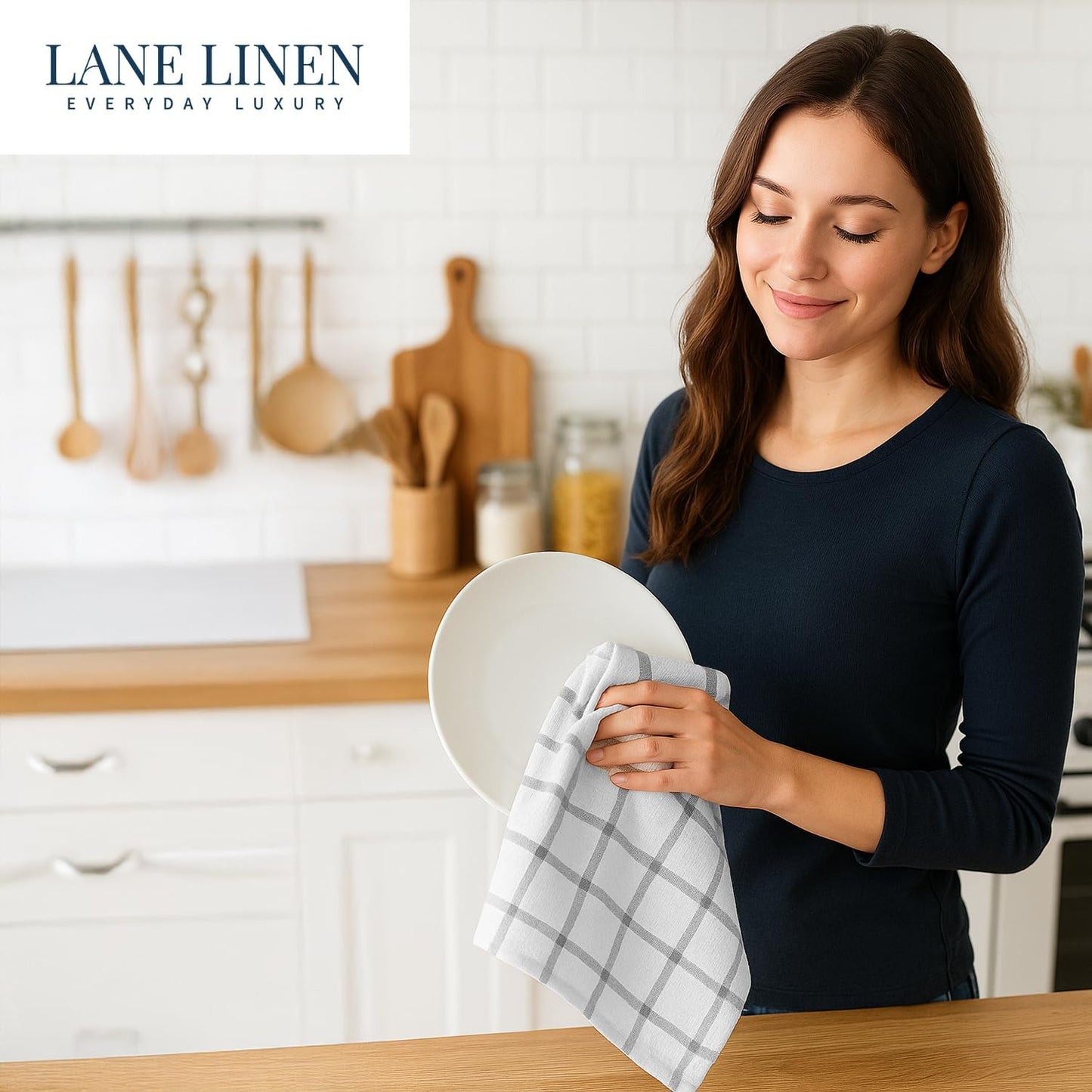 LANE LINEN Kitchen Towels & Dishcloths Set of 12-100% Cotton, Quick-Drying 18” x 28” Absorbent Dish & Tea Towels, Soft