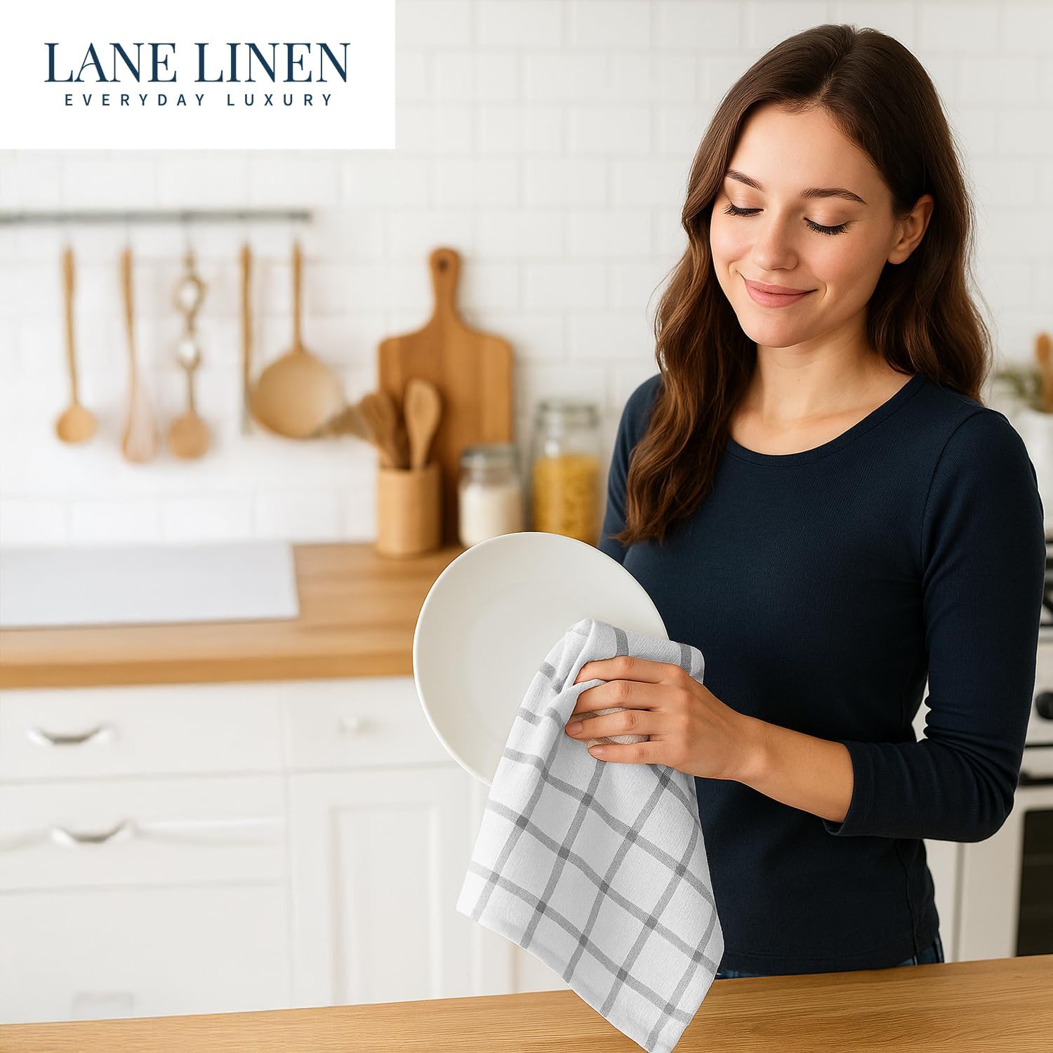 LANE LINEN Kitchen Towels & Dishcloths Set of 12-100% Cotton, Quick-Drying 18” x 28” Absorbent Dish & Tea Towels, Soft