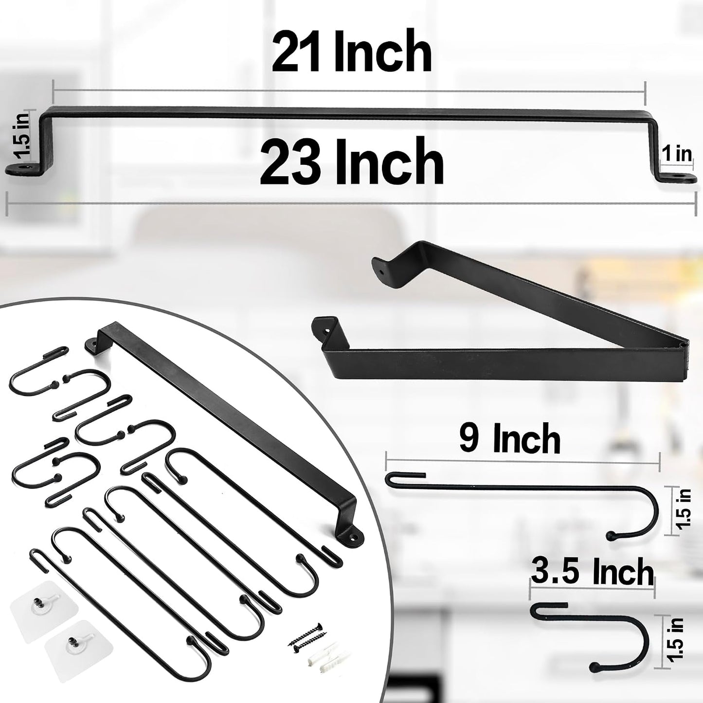 23 Inch Coffee Mug Rack: Wall Mounted Heavy-Duty Cup Holder for Cafe Bar | 12 Tea Cup Hooks Display, 5-Min Setup