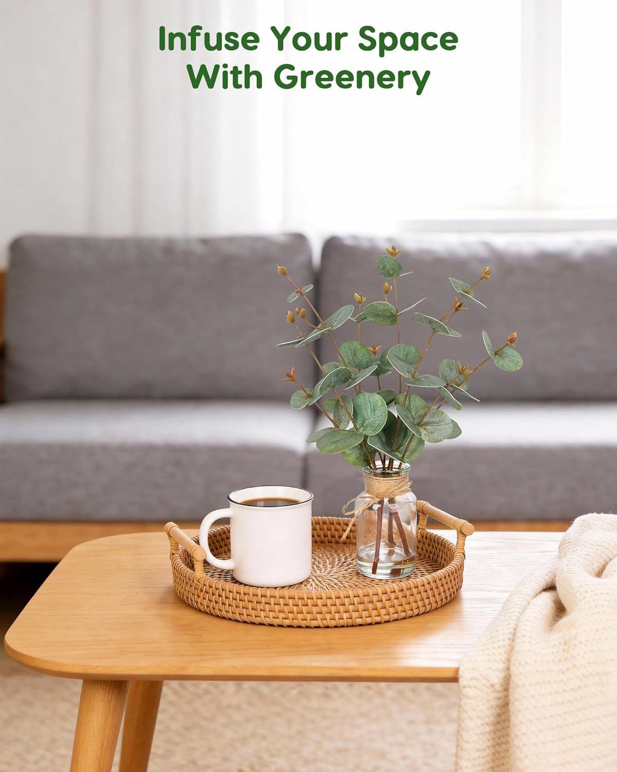 Faux Eucalyptus Stems in Vase / Green Eucalyptus
