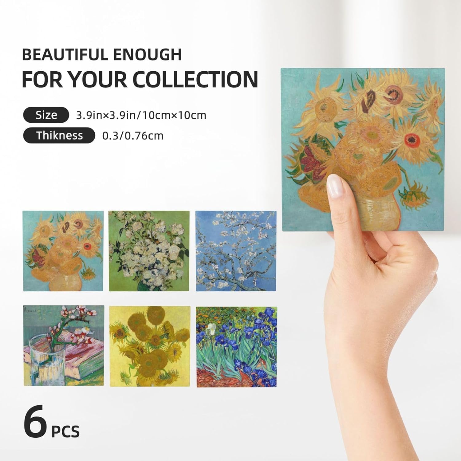 Absorbent Ceramic Coasters for Drinks / Square - Van Gogh - 2 / Set of 6