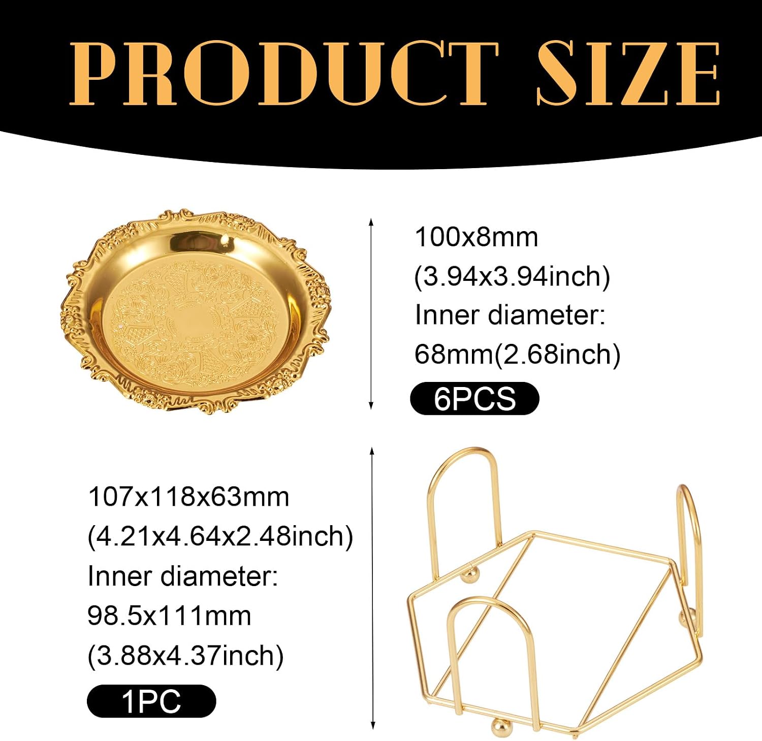 Holder Vintage Coasters Round Coasters Metal Cup Mats / Gold-lace / Set of 6