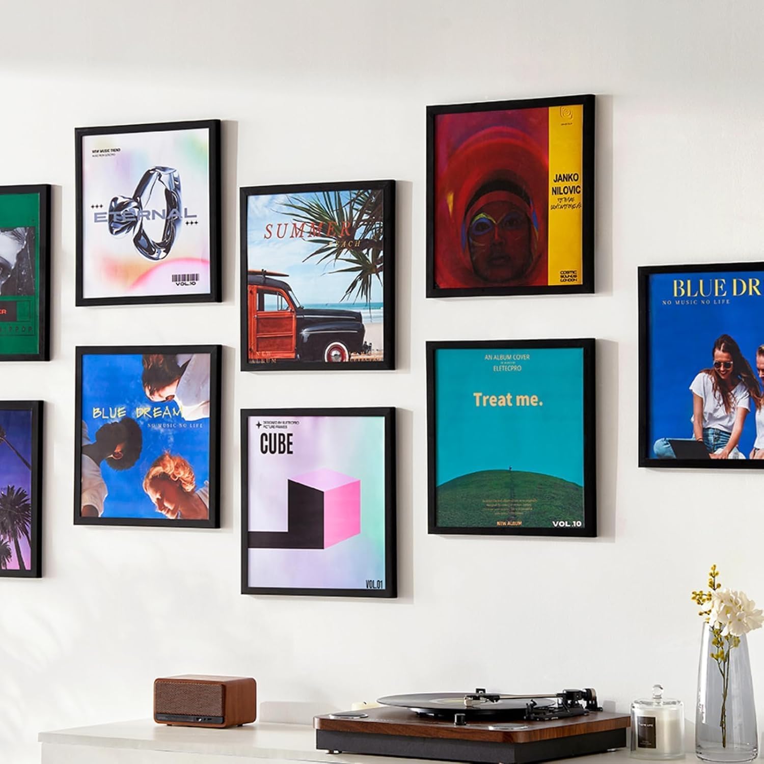 eletecpro Vinyl Record Frame, 12.5 x 12.5 in, Black, 15 Pack | Fits 12x12 LP and Album Cover, Easy Wall Mount, Acrylic