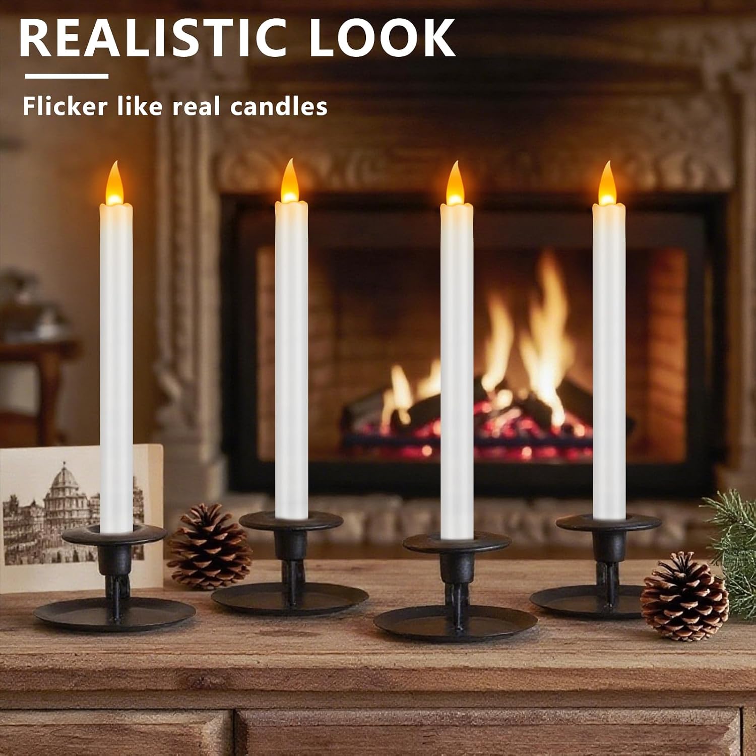 wemarry Flameless Taper Candles 10" Dripless Battery Operated Taper Candles Included Remote Timer 400+ Hours by 2AA
