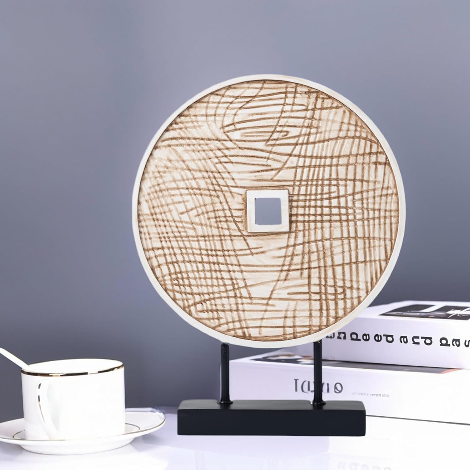 Round Sculpture Decorative Objects Shelf Decor Aesthetic Home Decor Items Accents / White