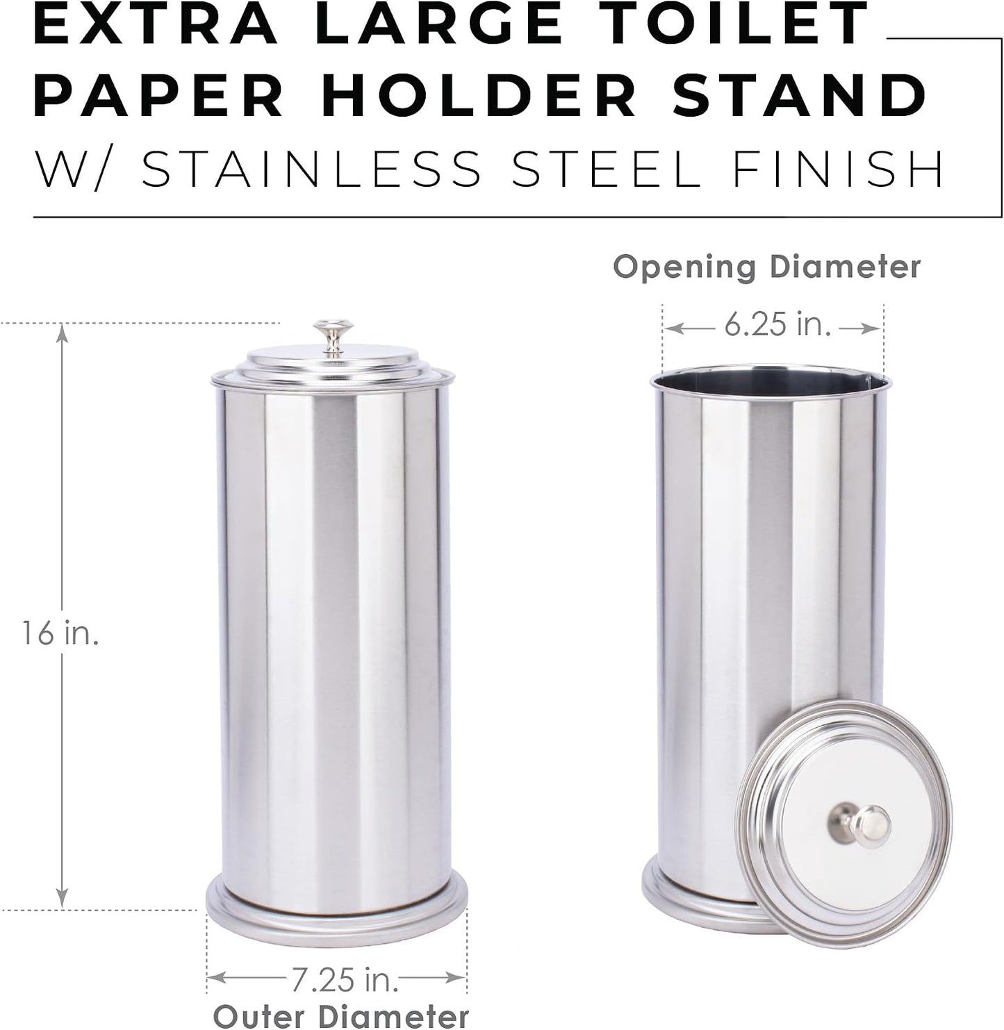 JS Jackson Supplies Free Standing Extra Large Toilet Paper Holder - Stainless Steel