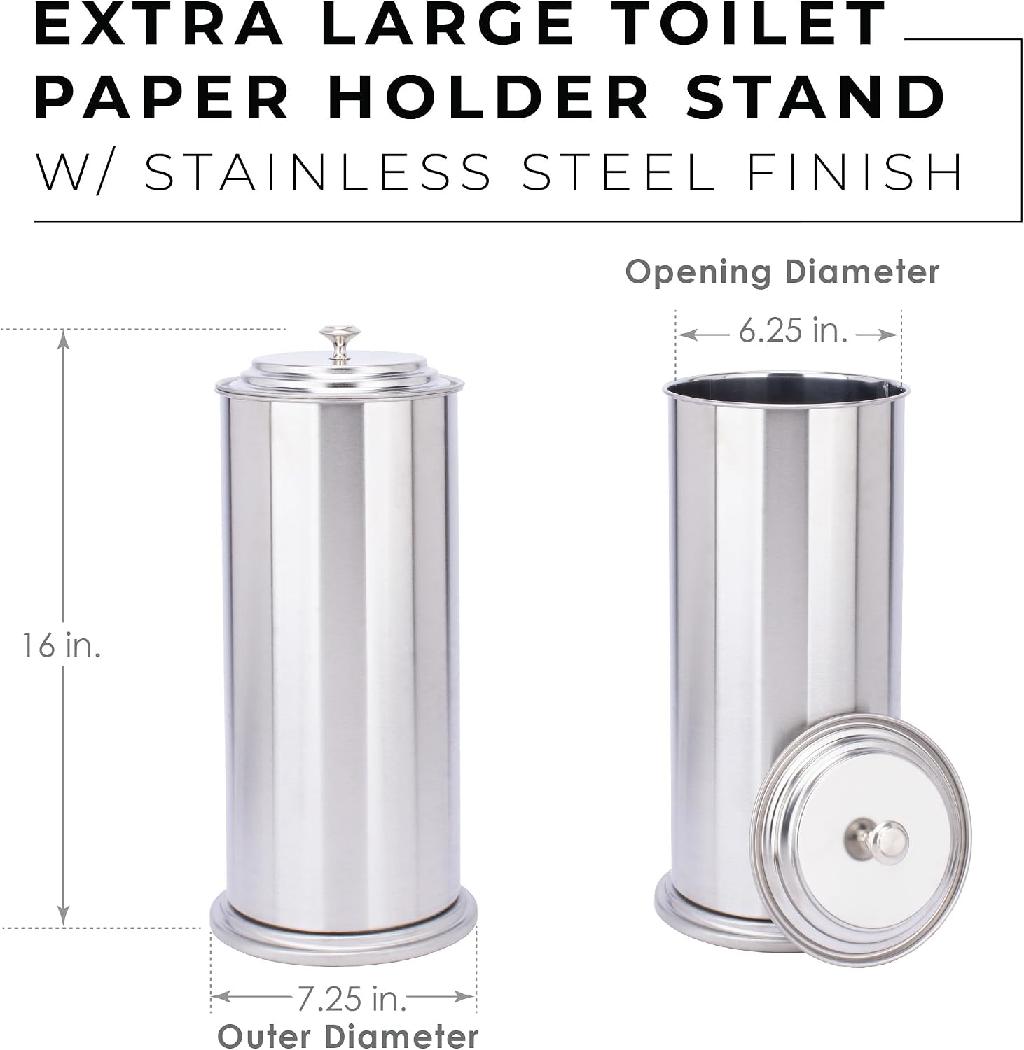 JS Jackson Supplies Free Standing Extra Large Toilet Paper Holder - Stainless Steel