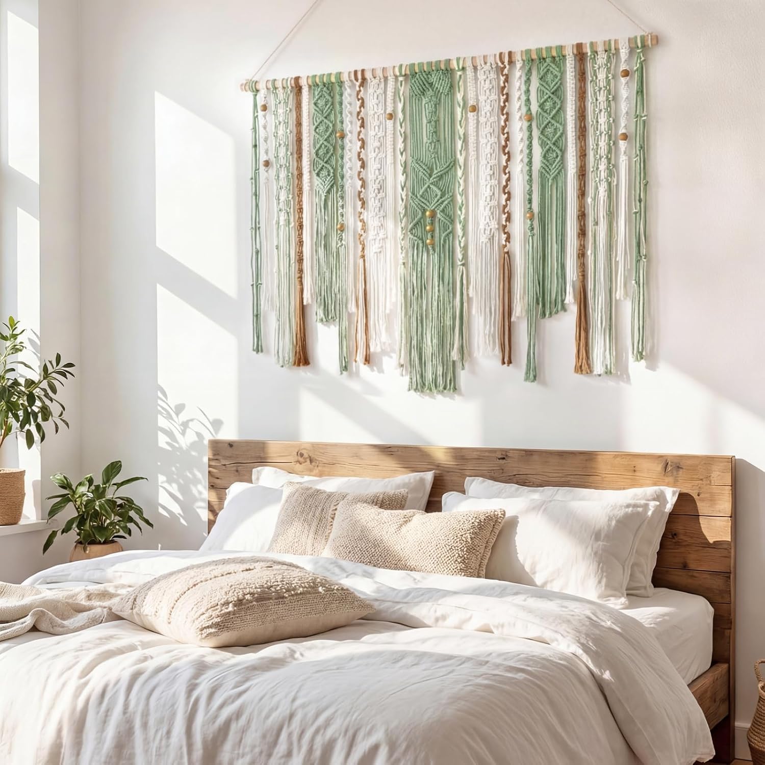 Macrame Wall Hanging Large Wall Art Handmade Woven Tapestry Boho Tapestry Macrame Wall / Light Green