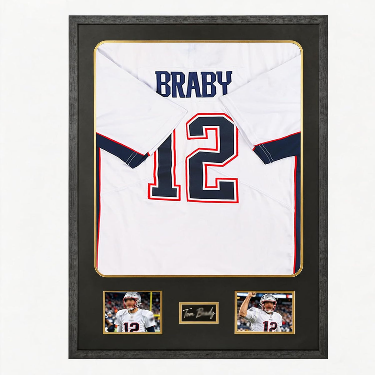 KCRasan Tempered Glass Jersey Frame Display Case with Black Gold Mat | Wooden Sport Jersey Shadow Box Frame with