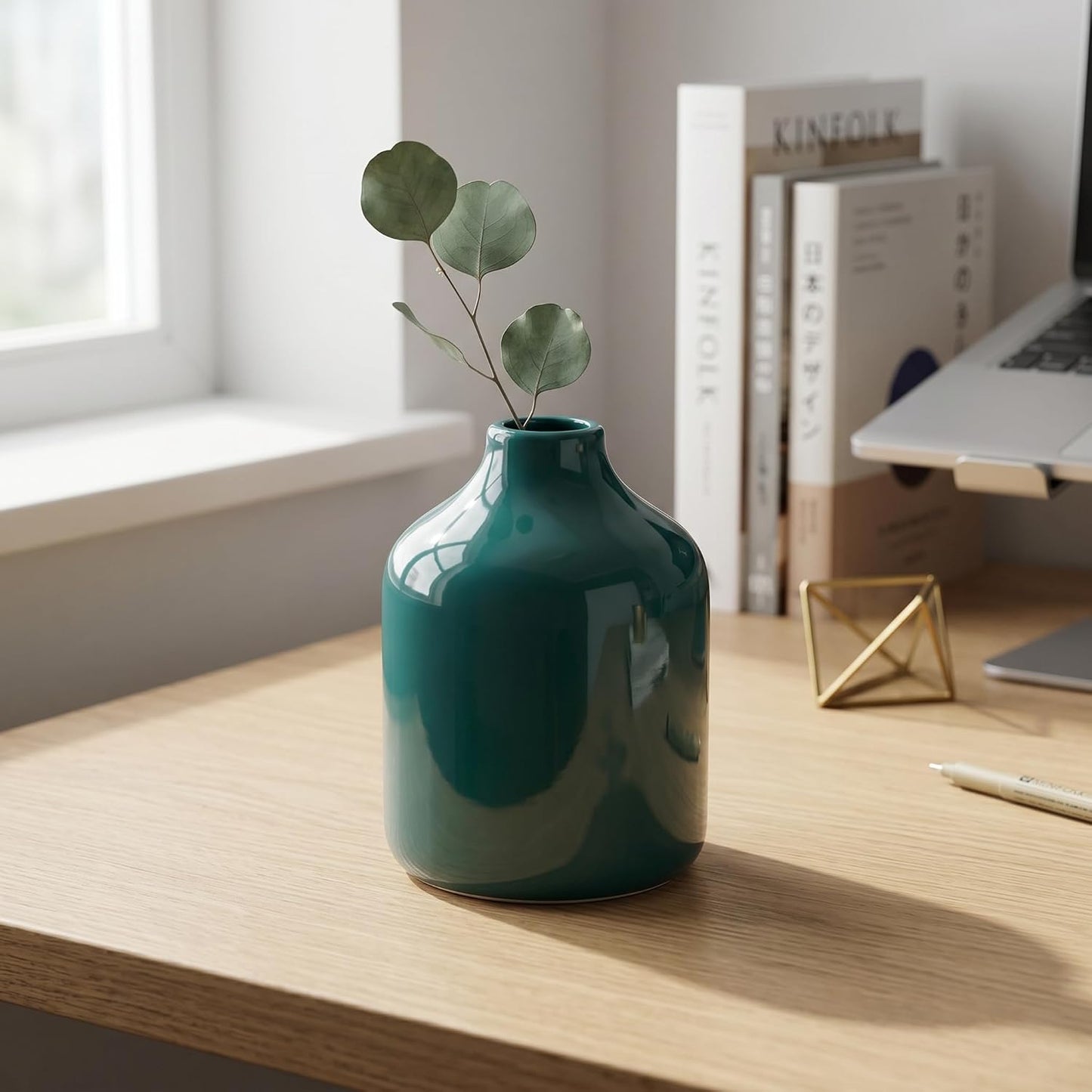 Green Ceramic Flower Vase / Dark Green / 5 Inch