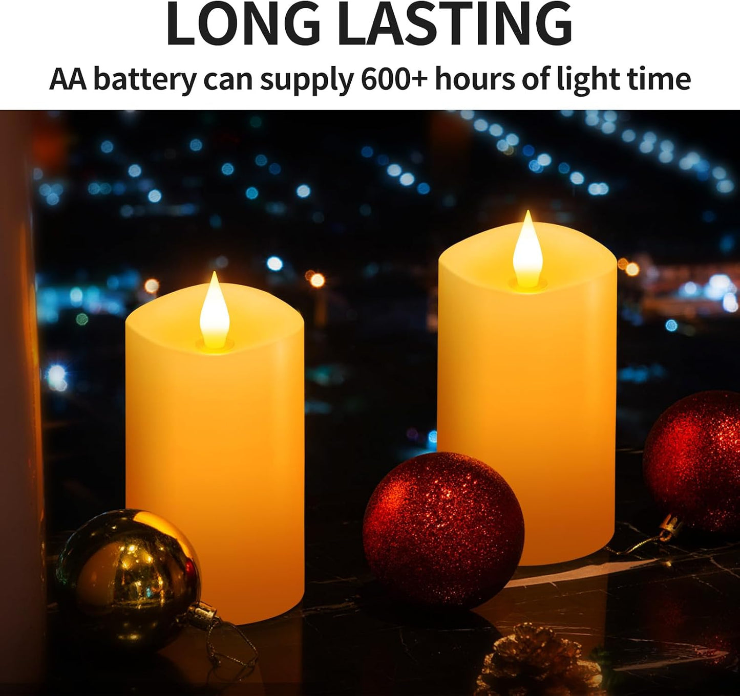 3 x 5 Flameless Candles Set of 2, 2AA Battery Life 600 Hours Battery Candles Flickering with Timer, 5 inch Flameless