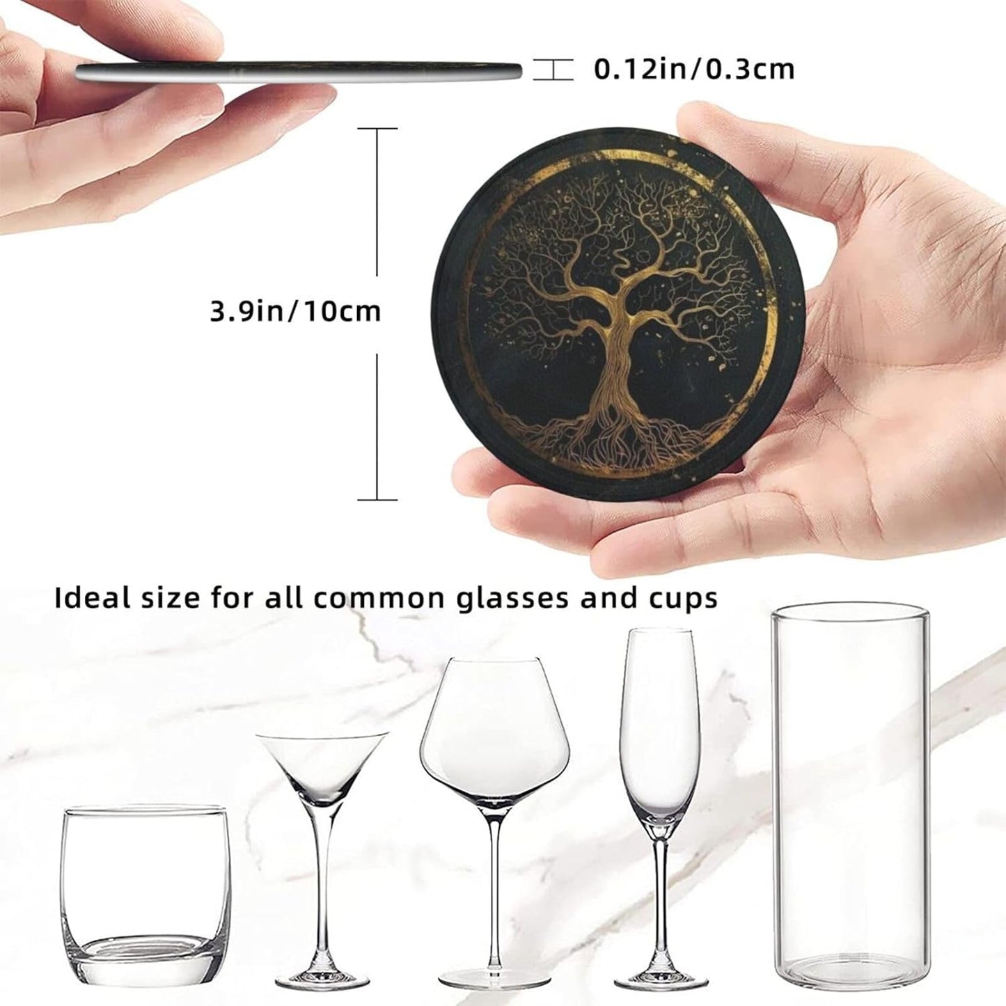 Holder Stand / Cork Base Table / Marble Gold Tree / Set of 6