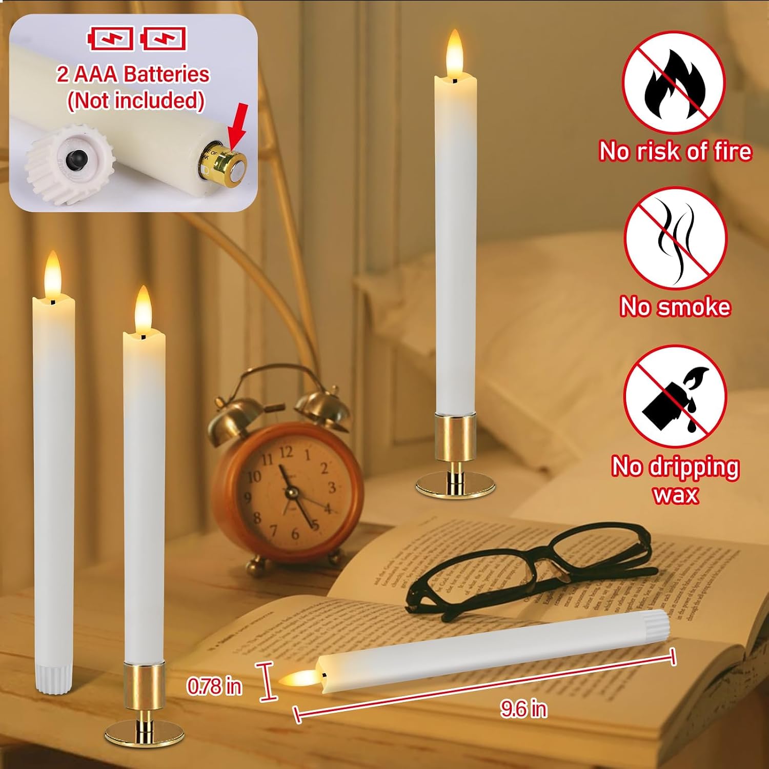 HINZER 6Pcs Flameless Taper Candles with Remote, Fall Home Wedding Decor | Battery Operated Candles Flickering 9.6 inch