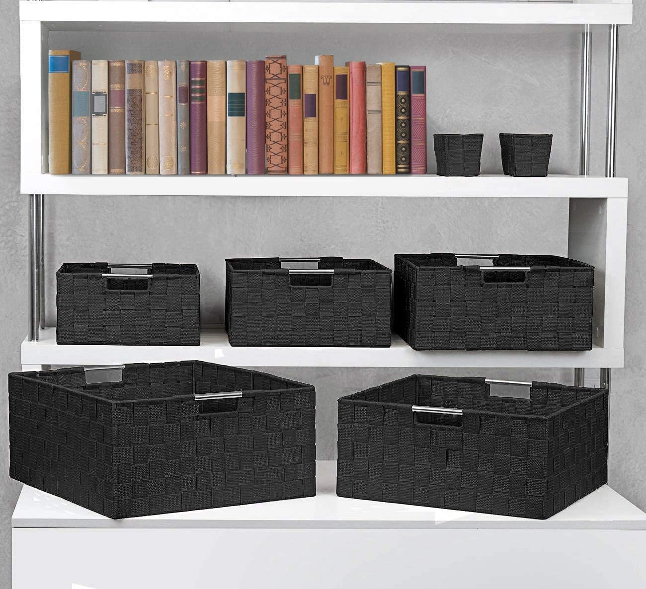 Linen Closet Organizers and Storage / 7 Piece - Black / Set of 7