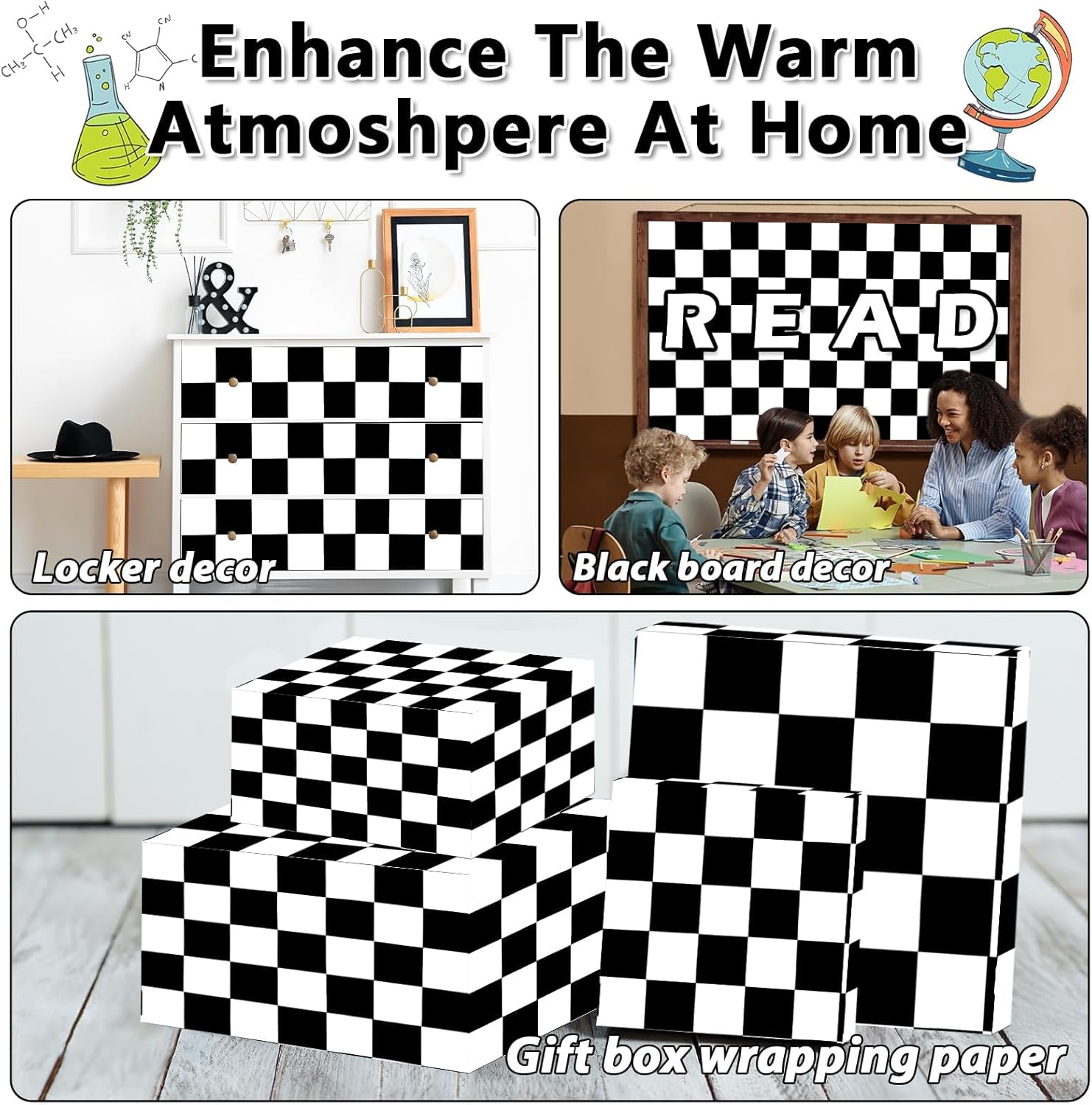Black White Checkered Bulletin Board Paper Roll Black Plaid Bulletin Board / Black Checkered
