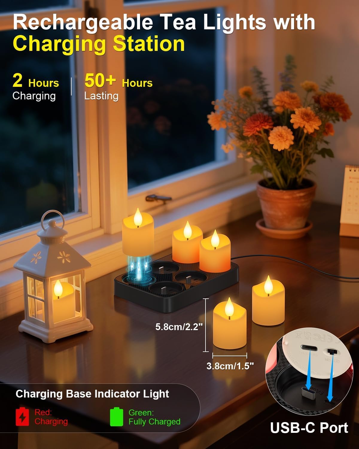 SoulBay Flameless Candles Rechargeable with Remote, 6pcs Electric LED Fake White Votive Candles with Charging Base and