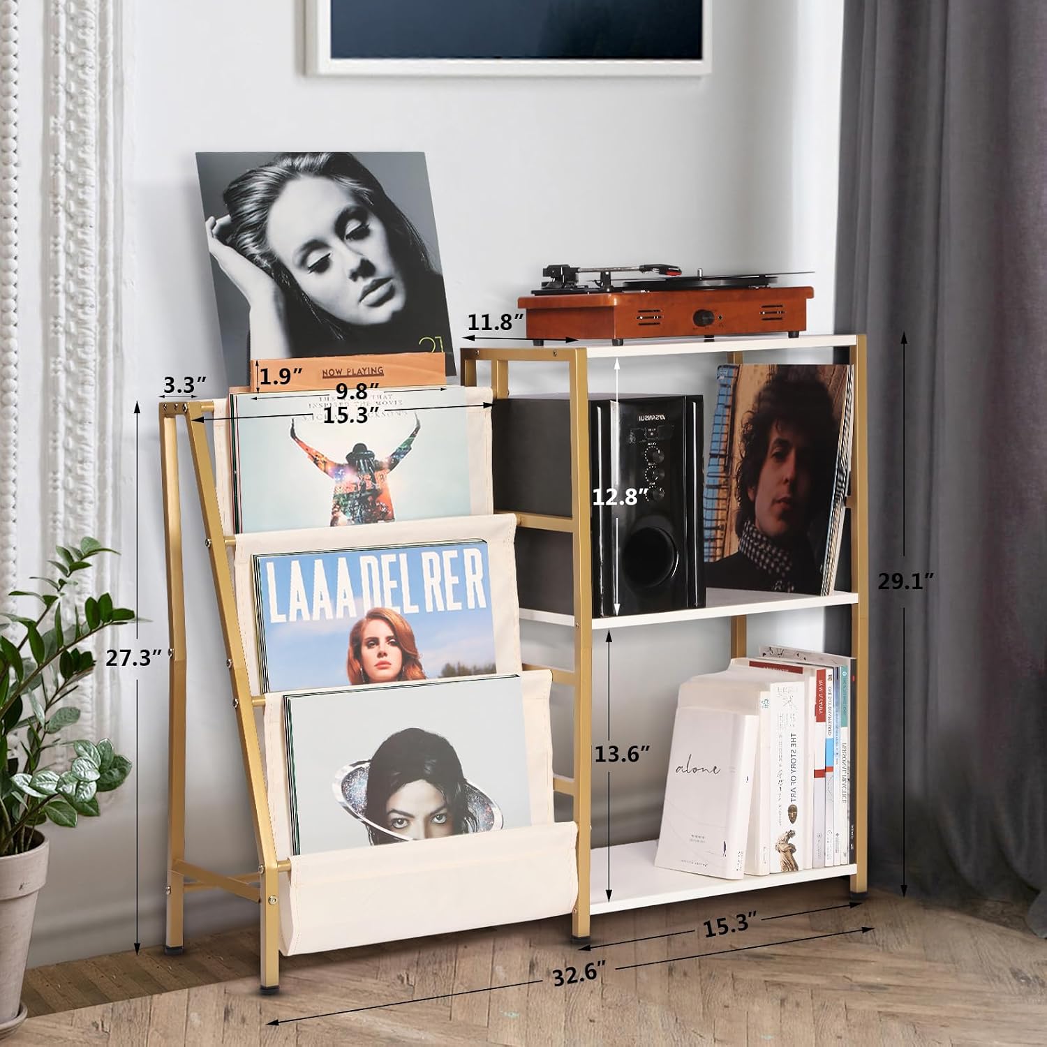 HYCFYJR Stand for Record Player, 3 Tier Vinyl Record Storage with Now Playing Holder, Turntable Stand, Vinyl Display