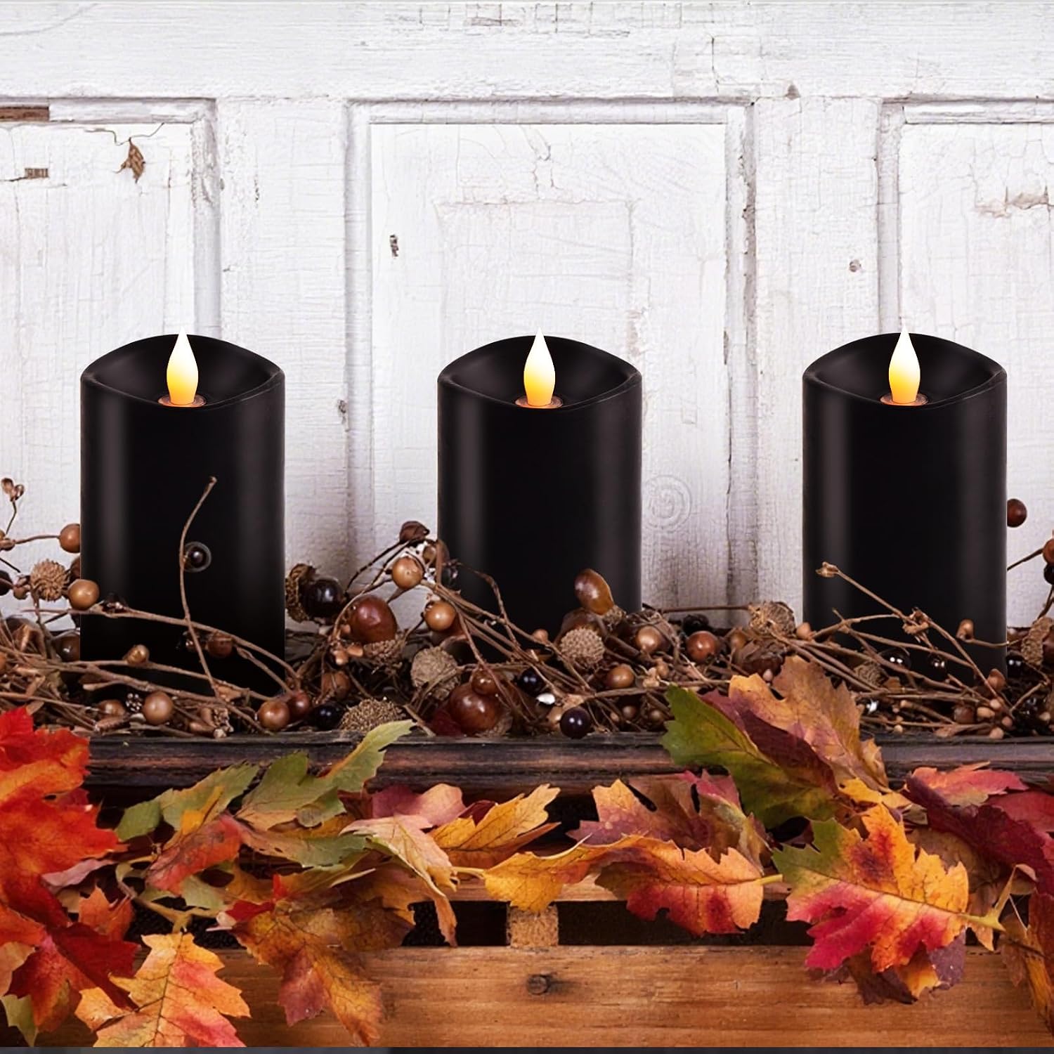 3x5 Flickering Flameless Candles Set of 3, 2AA Battery Life 600 Hours Battery Candles Flickering with Timer,5 inch