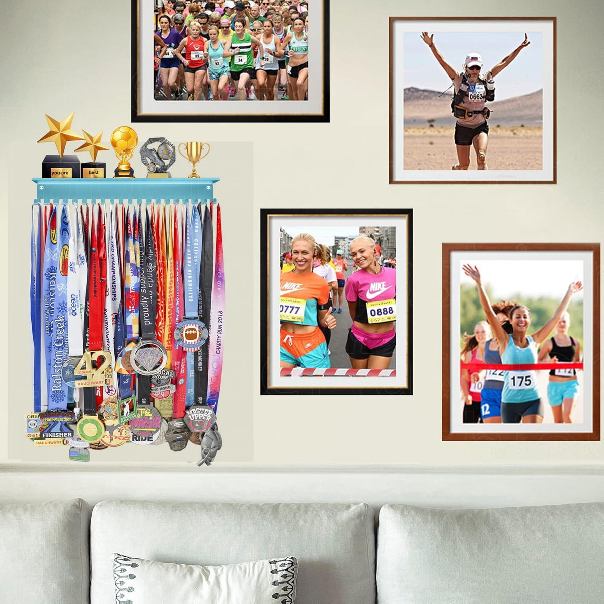 Non-Slip Trophy Shelf,Trophy and Medal Display Shelf, Medal Hanger Display For Wall with 16inchL,Shelves For Trophies