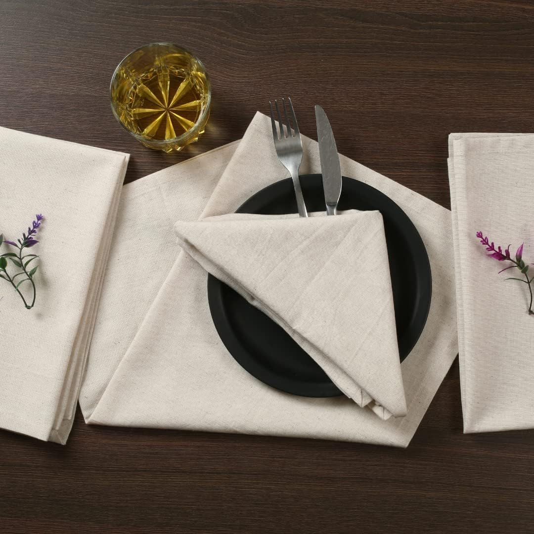 NATURALCRAFT Cloth Napkins Set of 12 Cotton Linen18x18 inch Ivory | Washable Reusable Fabric Soft Durable Quality