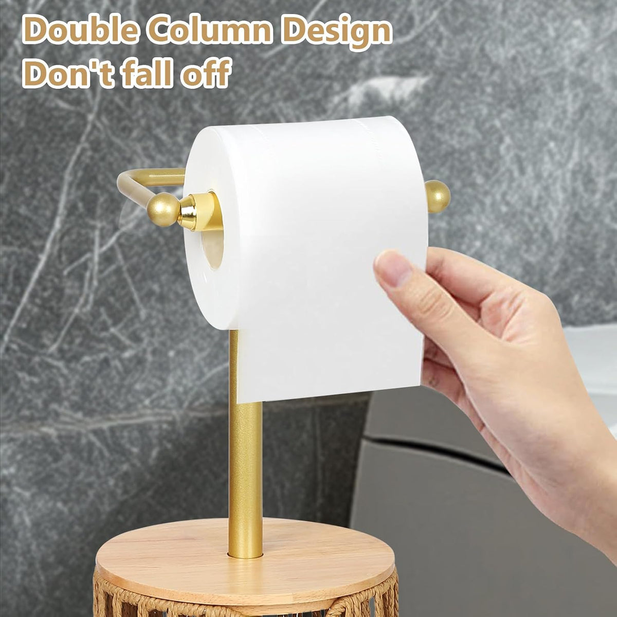 Freestanding Toilet Paper Holder with Storage,3 Rolls of Boho Toilet Paper Holder Stand with Lid,Gold Toilet Tissue