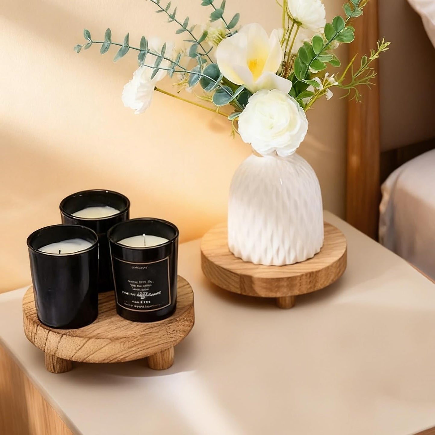 Round Wooden Pedestal Stand for Dessert Display / Set of 4